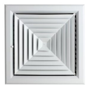 DIFUSOR CUADRADO 4 VIAS PARA INYECCION 20X20CM DE ACERO NUCLEO DESMONTABLE C/REGULADOR DE CAUDAL